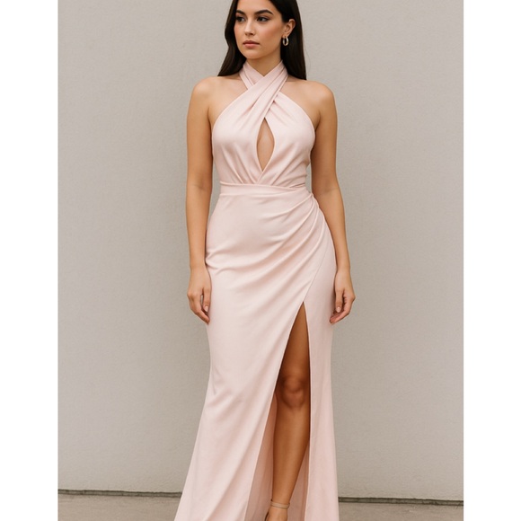 ELLIATT Blush Pink Cross Front Satin Maxi Gown Medium NWT - Picture 2 of 16